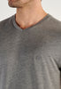Close-up view of a men model wearing HO grey  Tee-Shirt V Neck