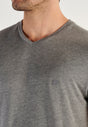 Close-up view of a men model wearing HO grey  Tee-Shirt V Neck
