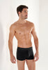 Front view of a men model wearing HO black/navy/blue print cotton Boxer Briefs 3p
