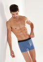 General view of a men model wearing HO black/navy/blue print cotton Boxer Briefs 3p
