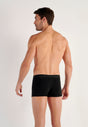 Back view of a men model wearing HO black/navy/blue print cotton Boxer Briefs 3p