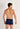 General view of a men model wearing HO black/navy/blue print cotton Boxer Briefs 3p