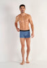 General view of a men model wearing HO black/navy/blue print cotton Boxer Briefs 3p