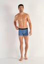 General view of a men model wearing HO black/navy/blue print cotton Boxer Briefs 3p