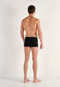 General view of a men model wearing HO black/navy/blue print cotton Boxer Briefs 3p
