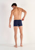 General view of a men model wearing HO black/navy/blue print cotton Boxer Briefs 3p