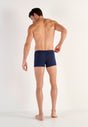 General view of a men model wearing HO black/navy/blue print cotton Boxer Briefs 3p