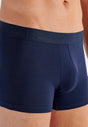 General view of a men model wearing HO black/navy/blue print cotton Boxer Briefs 3p
