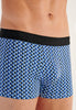 General view of a men model wearing HO black/navy/blue print cotton Boxer Briefs 3p