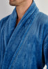 Close-up view of a men model wearing HO blue  Robe