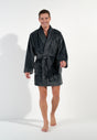 Full-body view of a men model wearing HO grey  Short robe