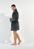General view of a men model wearing HO grey  Short robe