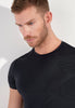 Close-up view of a men model wearing HO black  Tee-Shirt Crew Neck