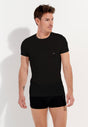 Front view of a men model wearing HO black  Tee-Shirt Crew Neck