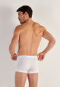 Back view of a men model wearing HO white cotton Boxer Briefs HO1