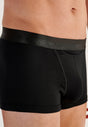 Close-up view of a men model wearing HO black cotton Boxer Briefs HO1
