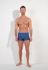Full-body view of a men model wearing HO jeans blue cotton Boxer Briefs HO1