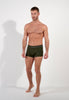 Full-body view of a men model wearing HO dark khaki cotton Boxer Briefs HO1