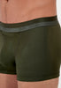 Close-up view of a men model wearing HO dark khaki cotton Boxer Briefs HO1