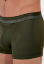 Close-up view of a men model wearing HO dark khaki cotton Boxer Briefs HO1
