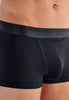 Close-up view of a men model wearing HO navy cotton Boxer Briefs HO1