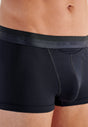 Close-up view of a men model wearing HO navy cotton Boxer Briefs HO1