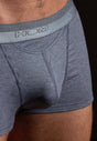 Close-up view of a men model wearing HO grey cotton Boxer Briefs HO1