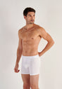 Front view of a men model wearing HO white cotton Long Boxer Briefs HO1