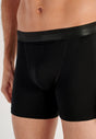 Close-up view of a men model wearing HO black cotton Long Boxer Briefs HO1