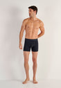 Full-body view of a men model wearing HO navy cotton Long Boxer Briefs HO1