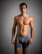 Front view of a men model wearing HO grey cotton Long Boxer Briefs HO1