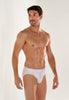 Front view of a men model wearing HO white cotton Briefs HO1