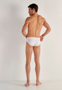 General view of a men model wearing HO white cotton Briefs HO1