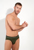 Front view of a men model wearing HO dark khaki cotton Briefs HO1