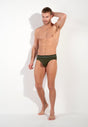 Full-body view of a men model wearing HO dark khaki cotton Briefs HO1