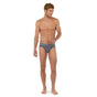 Full-body view of a men model wearing HO grey cotton Briefs HO1