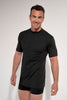 General view of a men model wearing HO black combination cotton Tee-Shirt Crew Neck