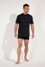 Full-body view of a men model wearing HO black combination cotton Tee-Shirt Crew Neck