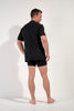 General view of a men model wearing HO black combination cotton Tee-Shirt Crew Neck