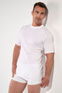 Front view of a men model wearing HO white - light combination cotton Tee-Shirt Crew Neck