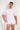 General view of a men model wearing HO white - light combination cotton Tee-Shirt Crew Neck