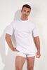 General view of a men model wearing HO white - light combination cotton Tee-Shirt Crew Neck