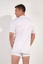 Back view of a men model wearing HO white - light combination cotton Tee-Shirt Crew Neck