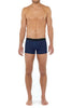 Front view of a men model wearing HO black/navy/grey cotton Boxer Briefs 3p