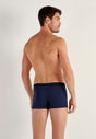 Back view of a men model wearing HO black/navy cotton Boxer Briefs HO1 2p