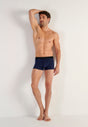 Full-body view of a men model wearing HO black/navy cotton Boxer Briefs HO1 2p