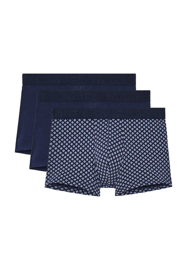 Front cutout view of HO navy print/navy/navy cotton Boxer Briefs 3p