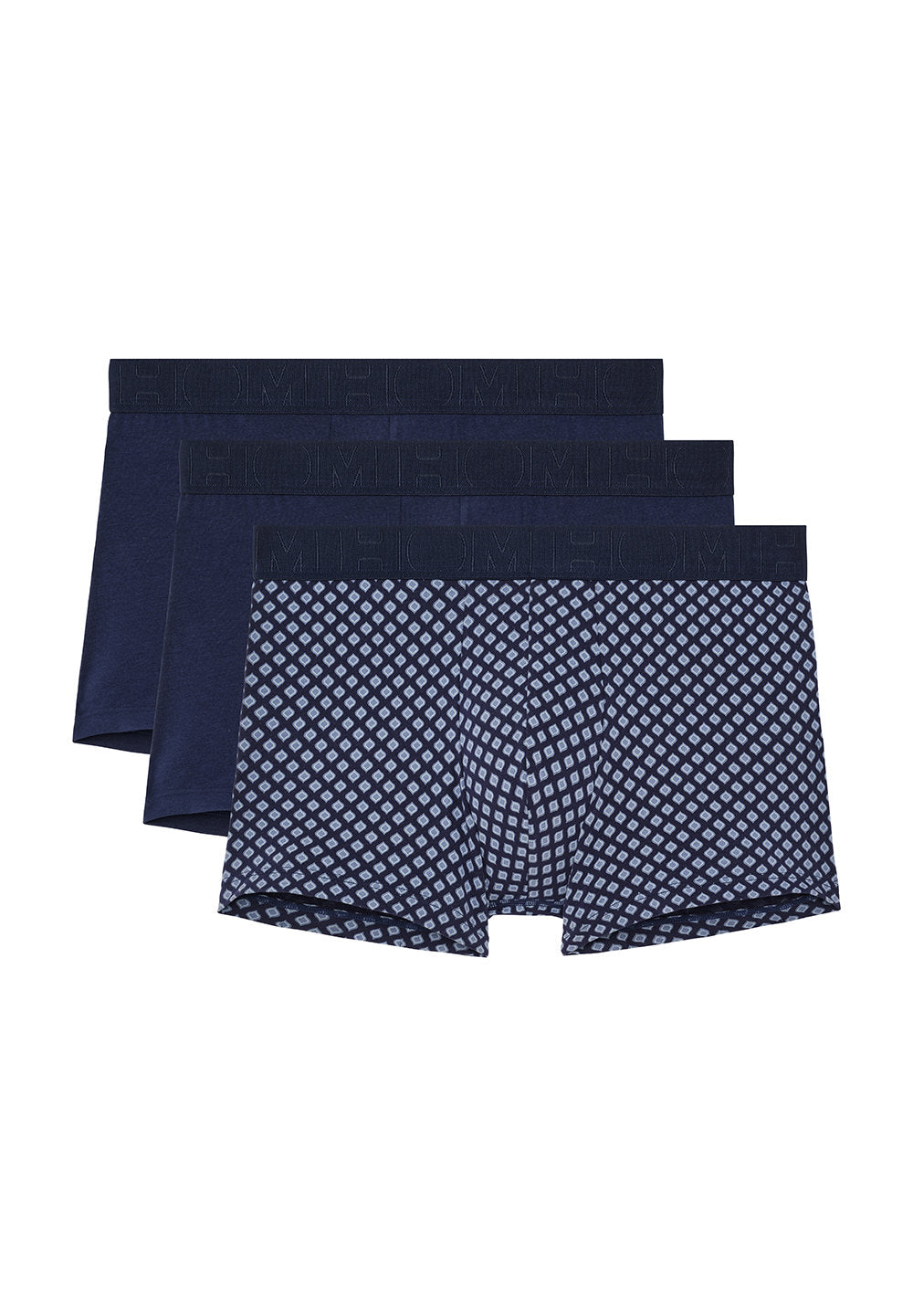 Front cutout view of HO navy print/navy/navy cotton Boxer Briefs 3p
