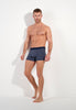 Full-body view of a men model wearing HO navy print/navy/navy cotton Boxer Briefs 3p