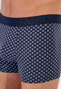 Close-up view of a men model wearing HO navy print/navy/navy cotton Boxer Briefs 3p